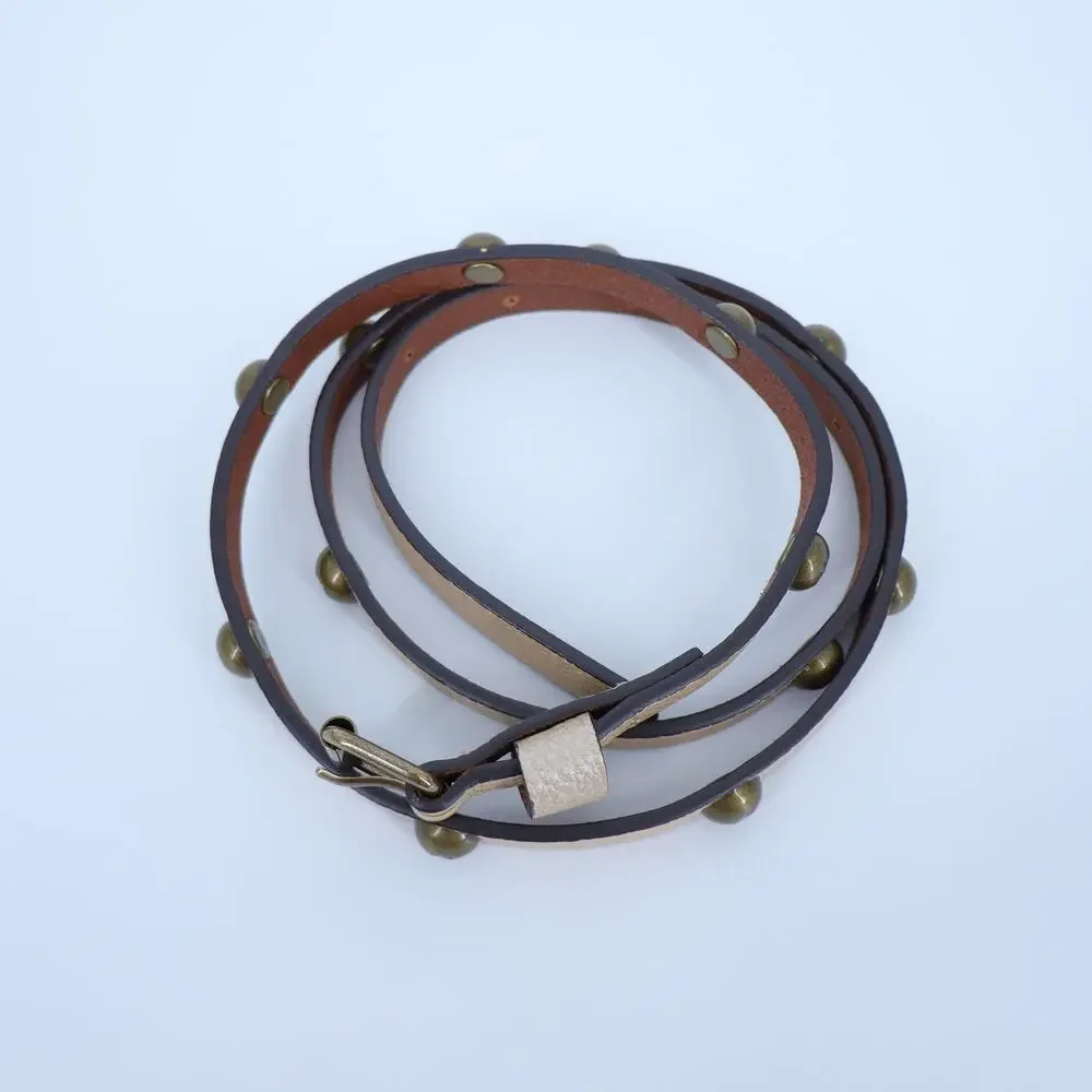 EDDIE BAUER Skinny Studded Belt Ivory and Bronze Pebble Leather Women's S